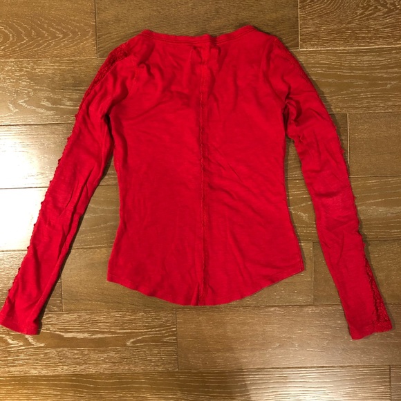 A&F Red Long-Sleeve Henley with Lace Details - Picture 2 of 5